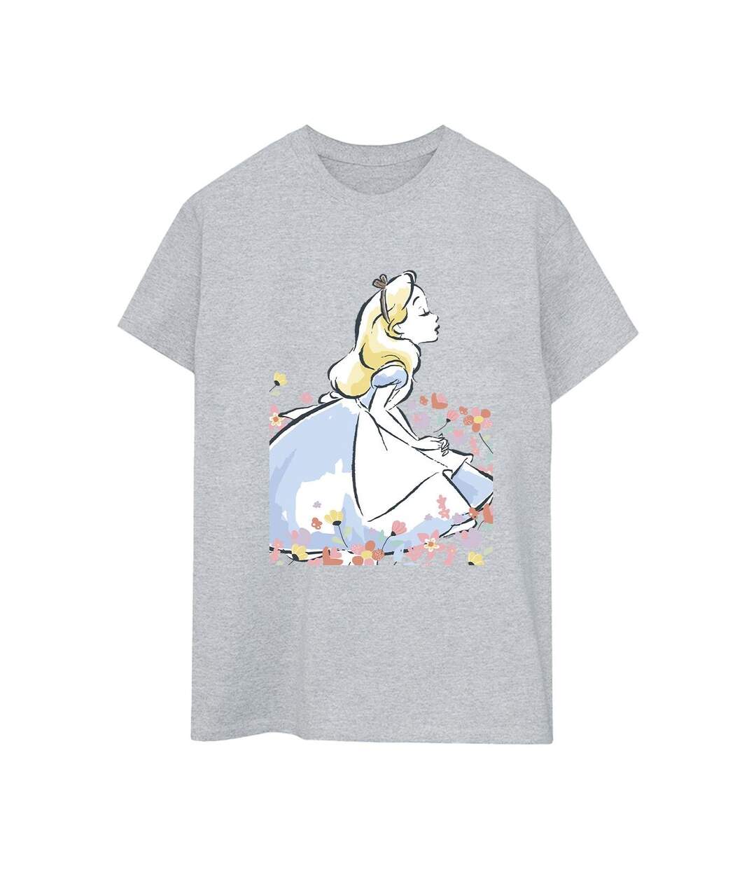 Disney - T-shirt ALICE IN WONDERLAND SKETCH FLOWERS - Femme (Gris sportif) - UTBI8948-1