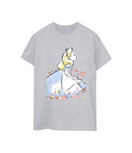 Disney - T-shirt ALICE IN WONDERLAND SKETCH FLOWERS - Femme (Gris sportif) - UTBI8948