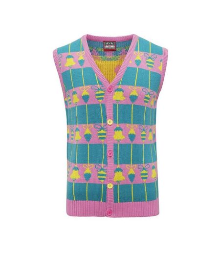 Christmas Shop Adults Unisex Loud Tank Cardigan Vest (Pink/Green) - UTRW7425
