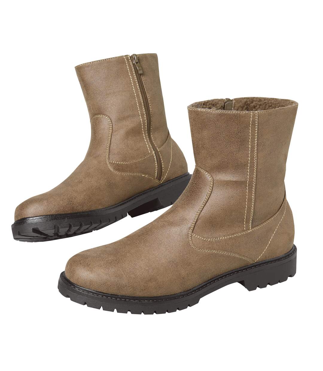 Boots Homme Marron Zippées Fourrées Sherpa | Atlas For Men