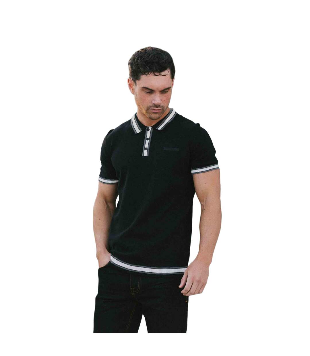 Mens Valero Knitted Tipped Short-sleeved Polo Shirt Black Lambretta-1