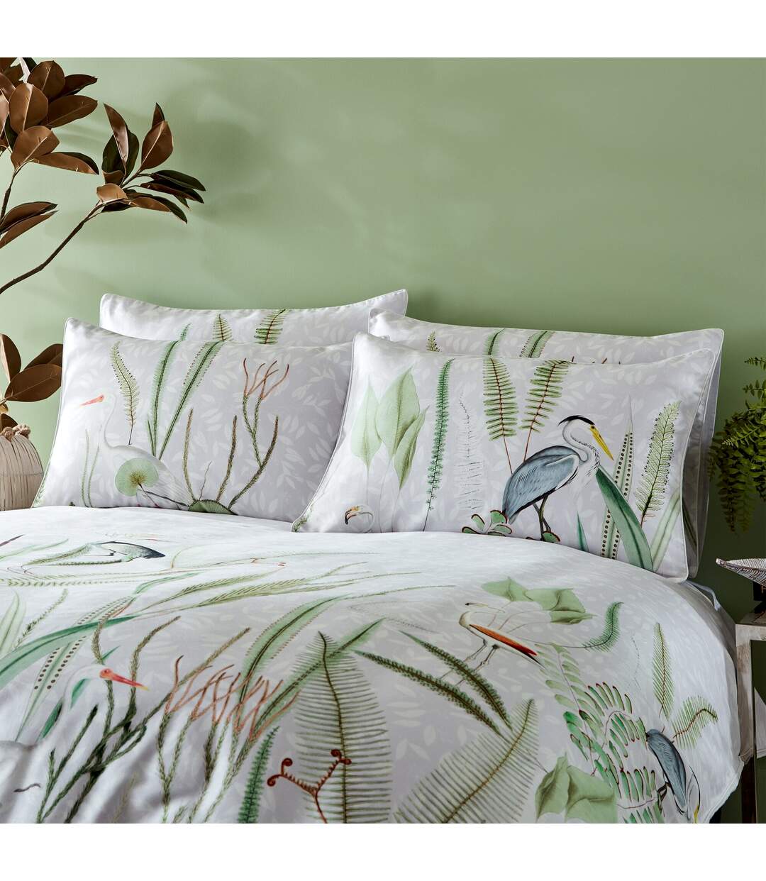 Aaliyah botanical duvet cover set white/green/grey Paoletti