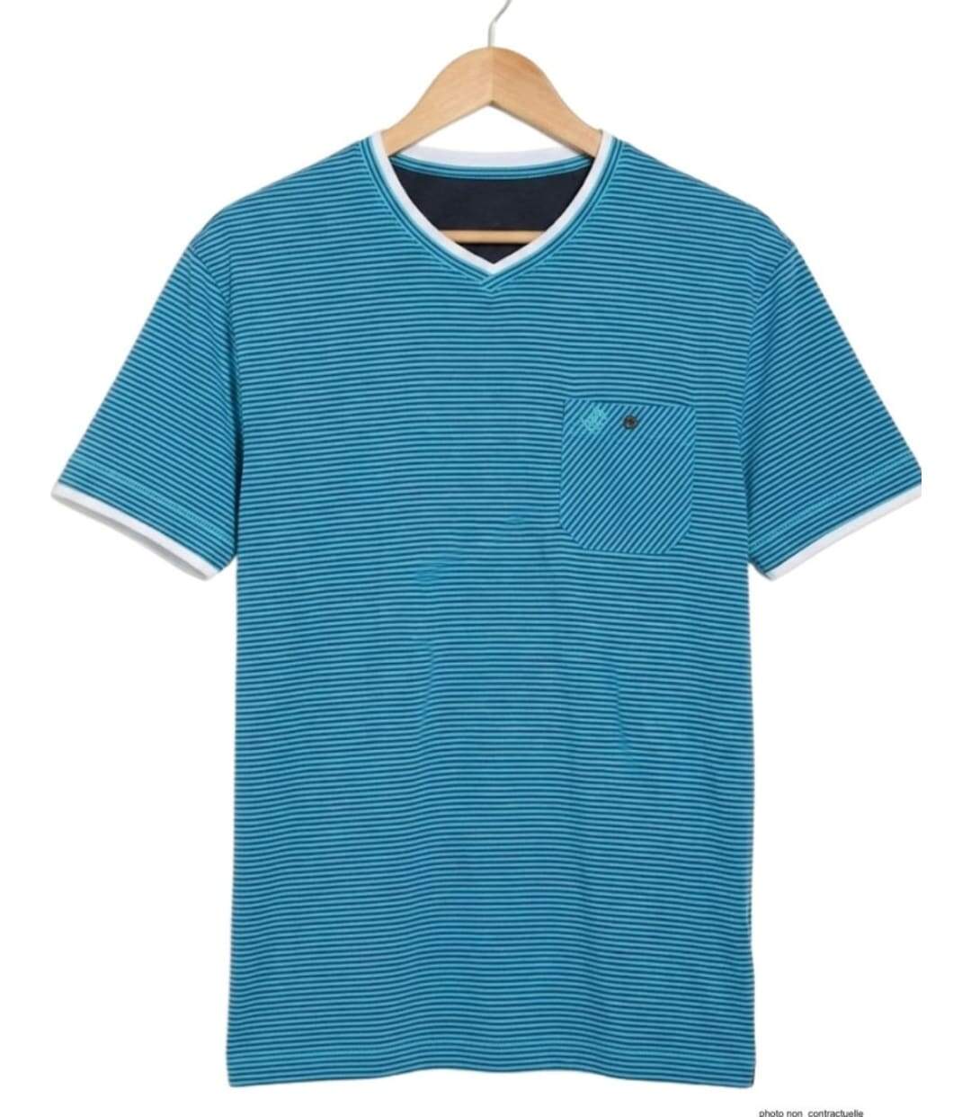 WINCHESTER SERPICO1 — Tee-shirt col V bleu : l'élégance décontractée en pur coton-2