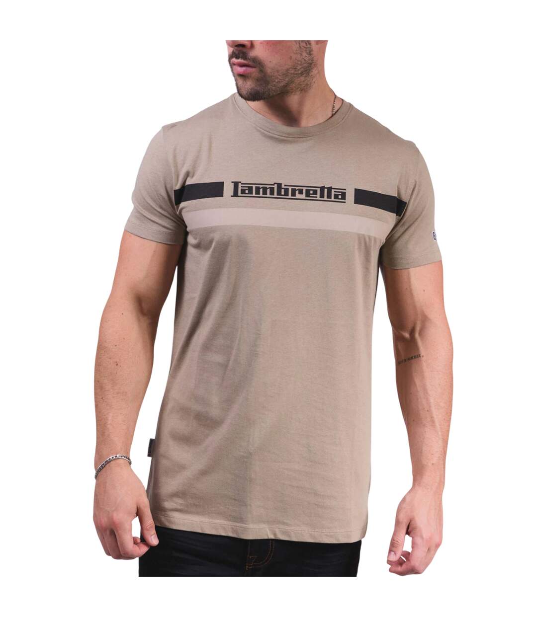 T-shirt Motif/style Rayure Sur Poitrine Homme Marron Clair Lambretta-1