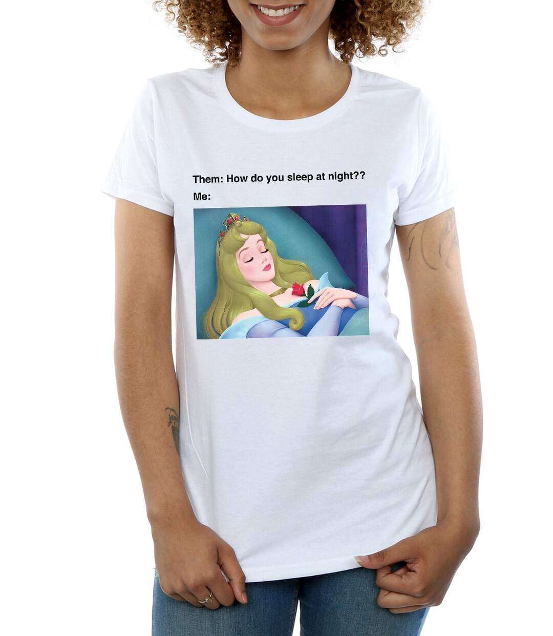 Disney - T-shirt SLEEPING BEAUTY MEME - Femme (Blanc) - UTBI15009-3