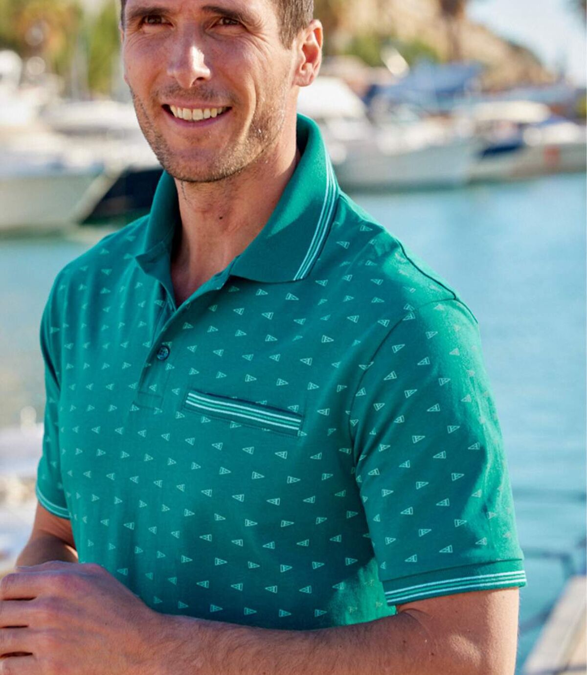 Men's Green Patterned Polo Shirt Atlas For Men