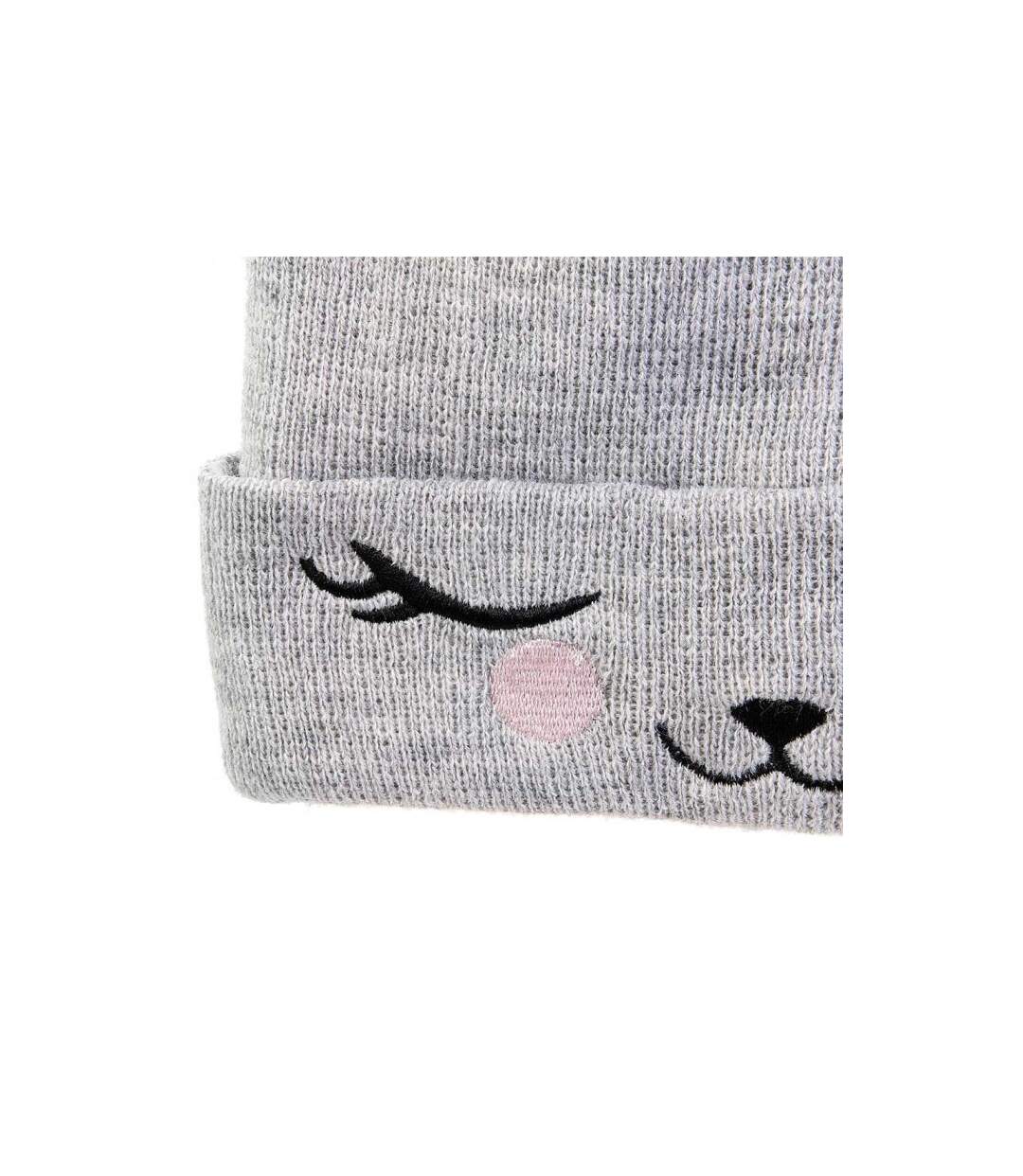 Bonnet Enfant Chat 21cm Gris & Rose