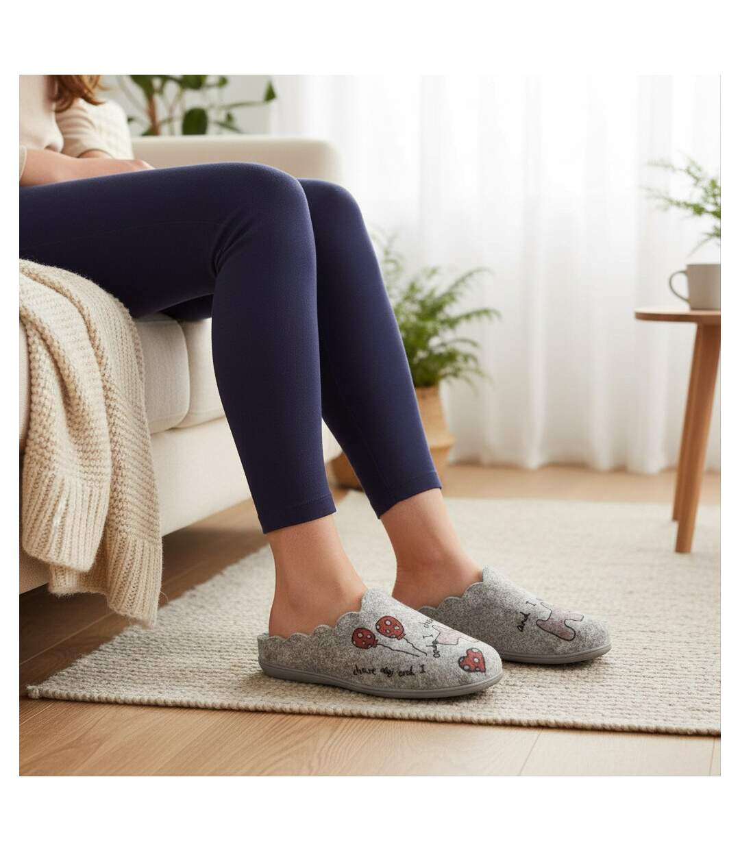 OZABI Pantoufles Ouvertes Femme, Feutrine Imprimée, Col Festonné-2