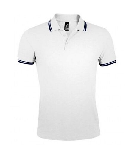 SOLS Mens Pasadena Tipped Short Sleeve Pique Polo Shirt (White/Navy)