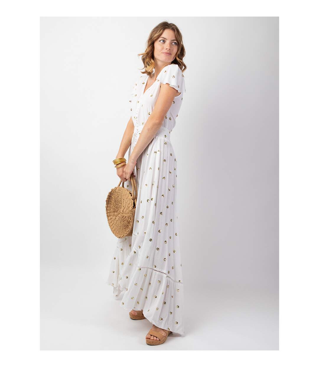 Robe longue bohème chic SUMATRA blanche Coton Du Monde