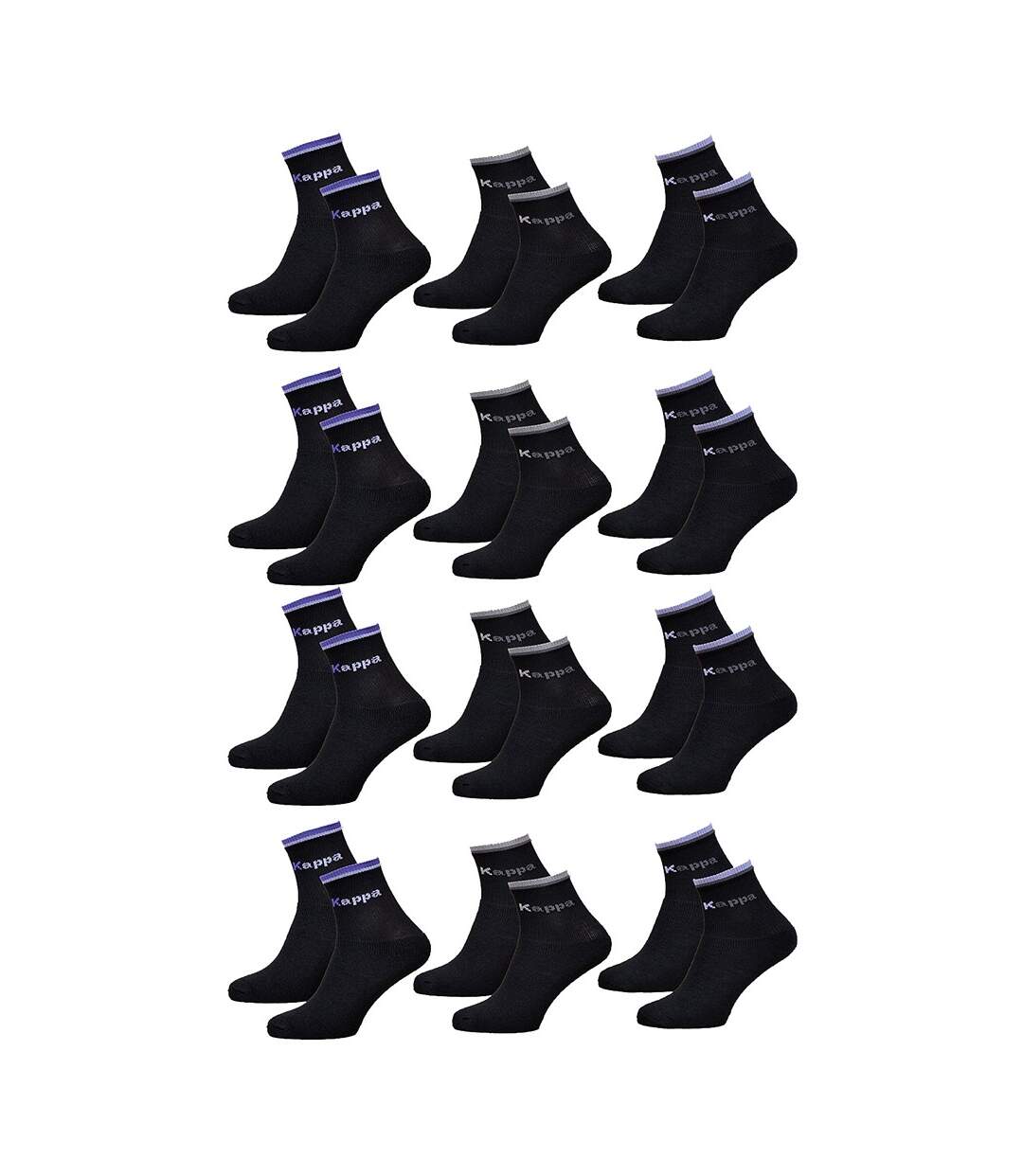 Chaussettes Femme KAPPA Modèle Tennis -Assortiment modèles photos selon arrivages- Pack de 12 Paires Tennis Noires