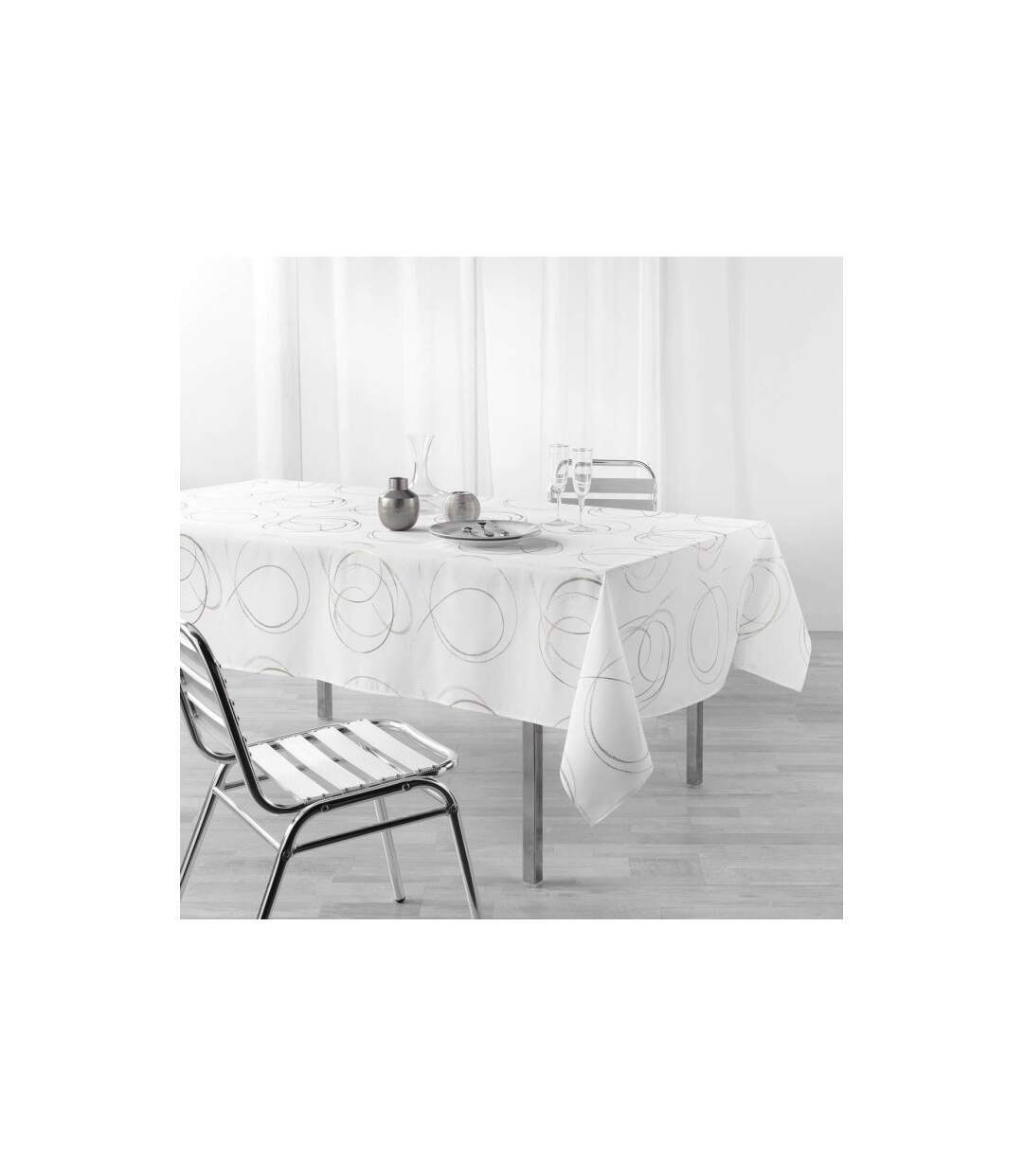 Nappe Imprimé Métallisé Bully 150x300cm Blanc