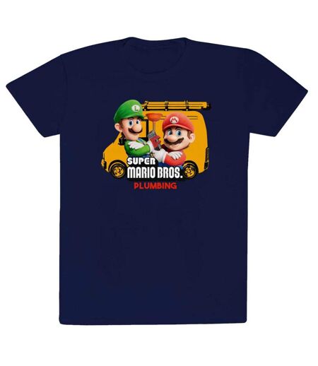 Super Mario Bros Unisex Adult Plumbing T-Shirt (Navy)