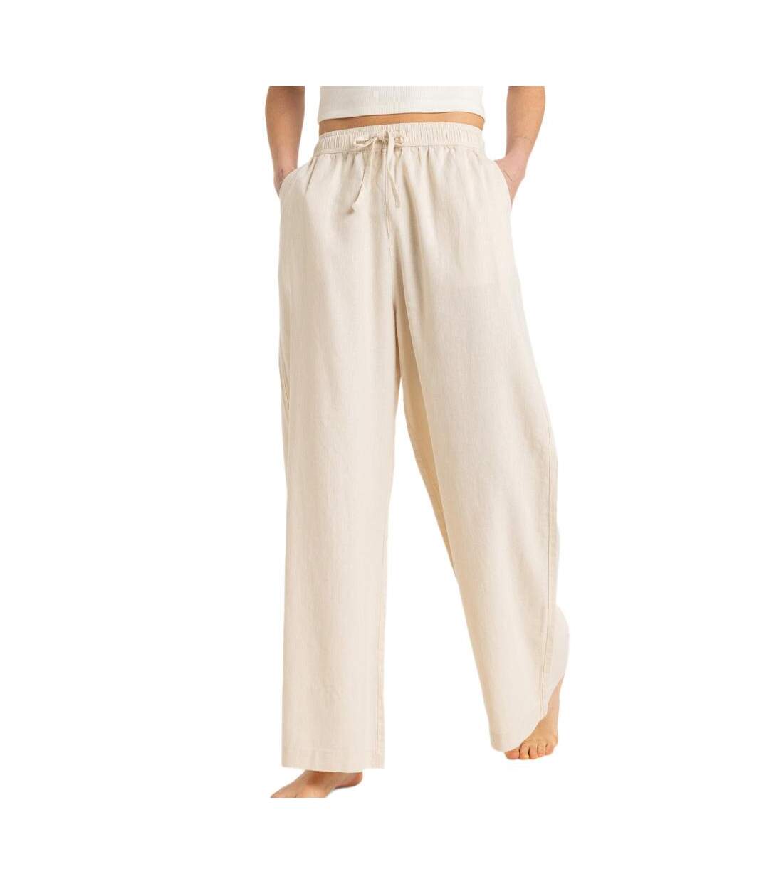 Pantalon fluide en lin écru femme roxy lekeitio break - l-1