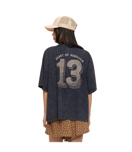 T-shirt femme oversize col rond acid wash print devant et dos Tiger Vondutch