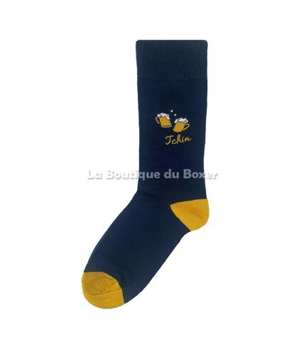 LES LIMOUSINES Chaussettes Homme Coton UNIBIERE Marine Moutarde