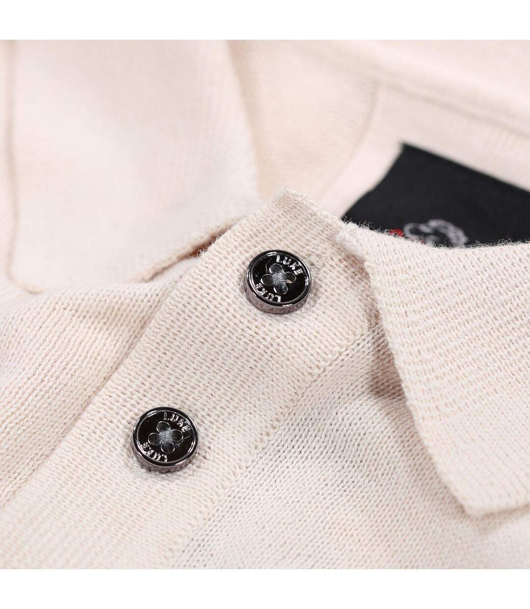 Mens Venice Knitted Long-sleeved Polo Shirt Beige Luke 1977-4
