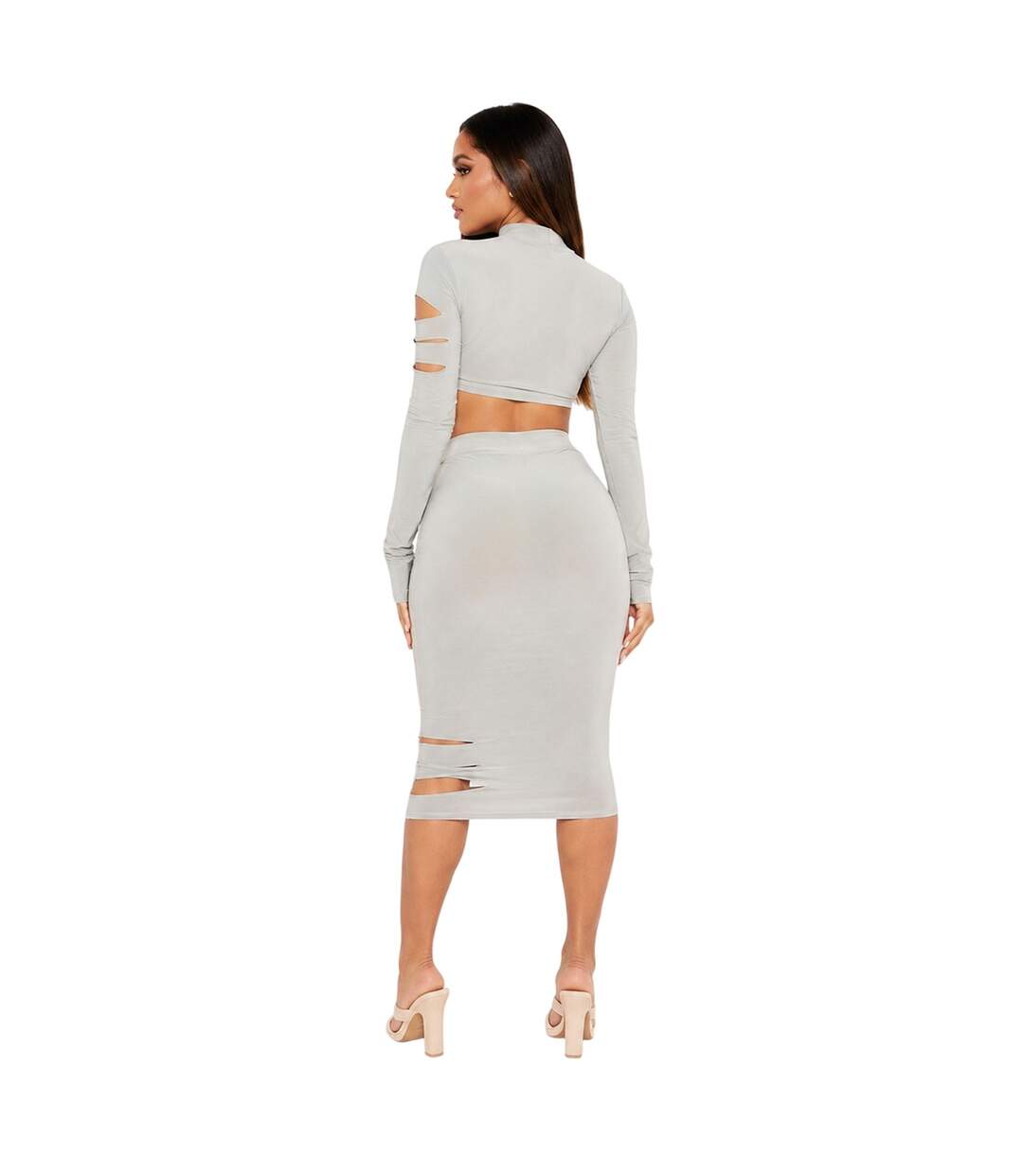 Jupe Mi-longue Femme Vert De Gris Clair Missy Empire-2