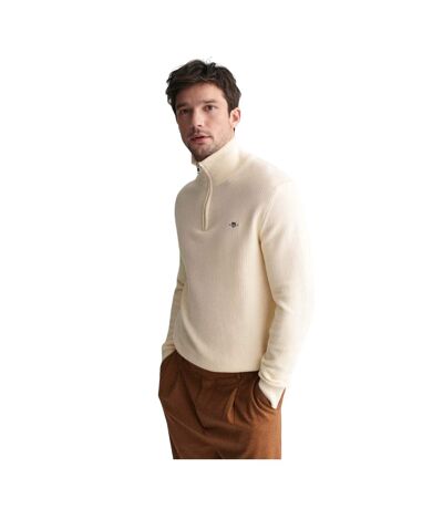 Mens Micro Textured Half Zip Sweatshirt Cream Gant