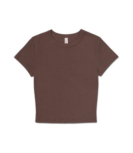 Womens/ladies Micro-rib Crop T-shirt Cocoa Solid Bella + Canvas