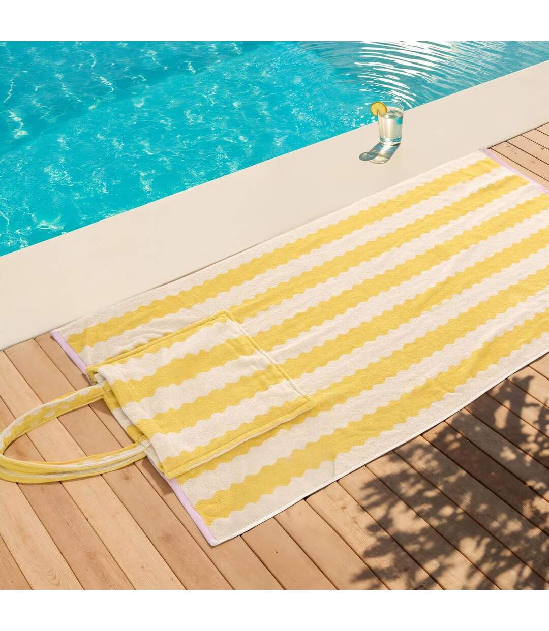 Serviette de Plage Avec Sac Intégré Poolside 70x150cm Jaune-3