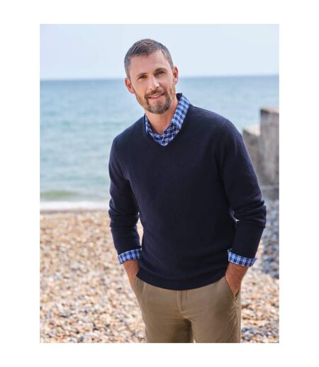 Mens Cashmere V Neck Jumper Navy WoolOvers