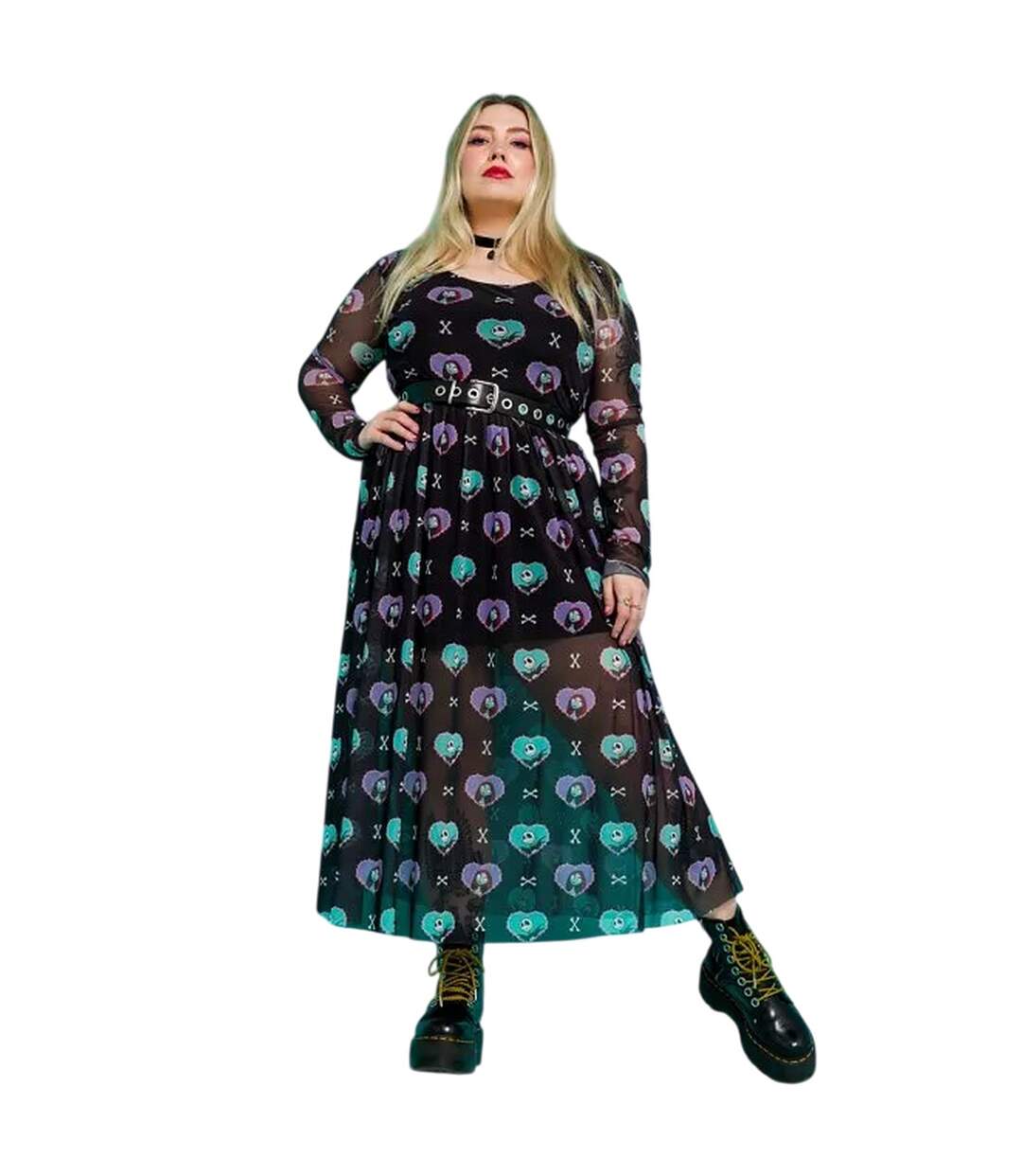 Womens/ladies All-over Print Mesh Midi Dress Black The Nightmare Before Christmas-1