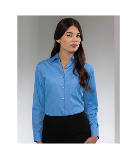Russell Collection Ladies Long Sleeve Fitted Poplin Shirt (Corporate Blue)