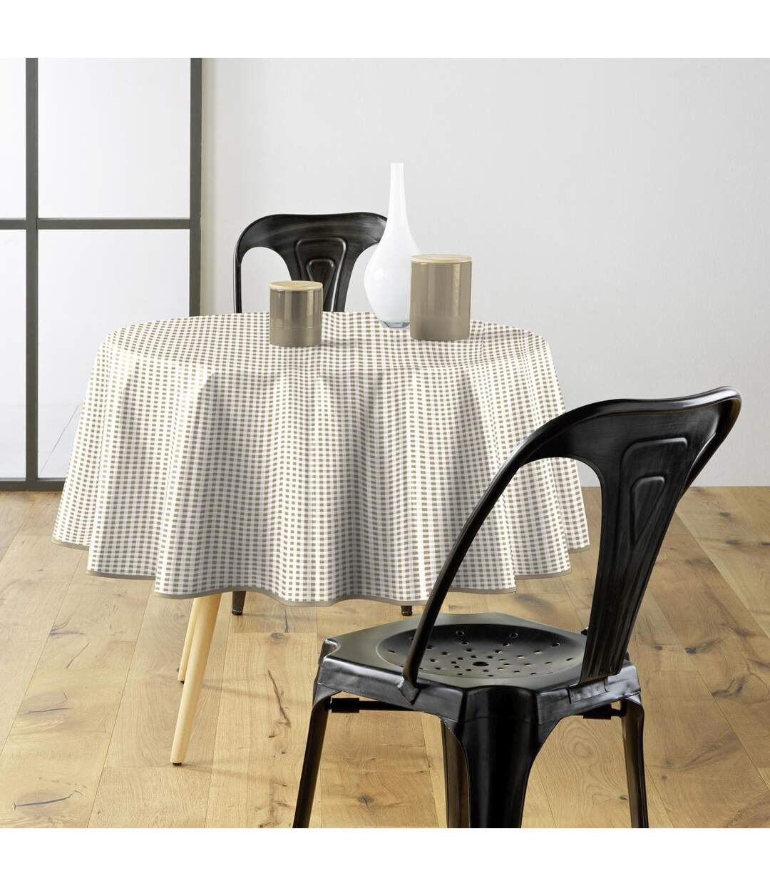 Nappe Ronde Mini Vichy 160cm Naturel-3