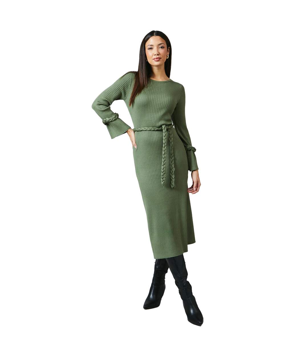 Robe mi-longue femme vert kaki Principles-3