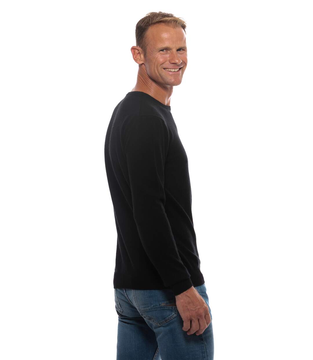 Pull cachemire homme col rond noir-3