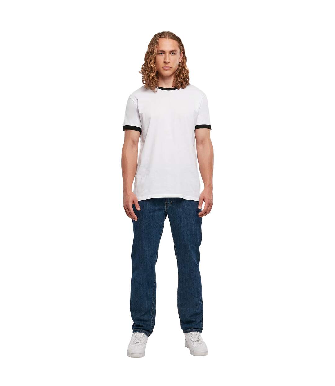 T-shirt Ringer Pour Hommes Blanc Noir Build Your Brand-1