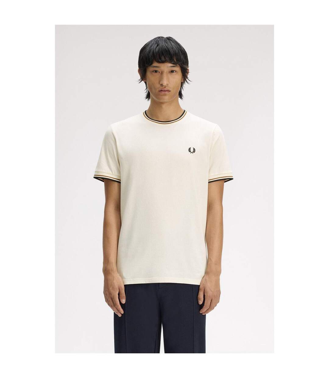 T-shirt Motif/style Rayure Contrastée Sur Bord Homme Écru Fred Perry-3