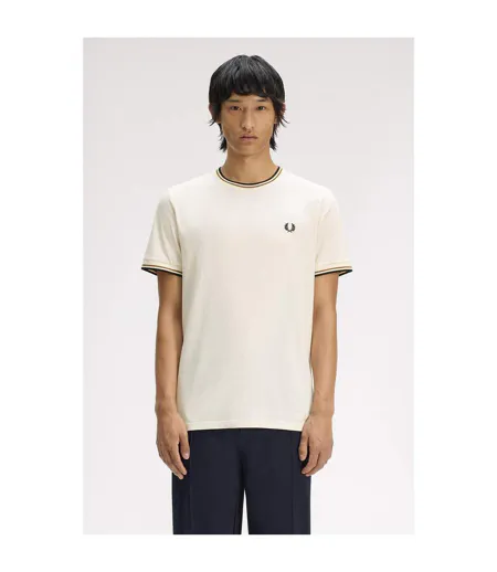 T-shirt Motif/style Rayure Contrastée Sur Bord Homme Écru Fred Perry