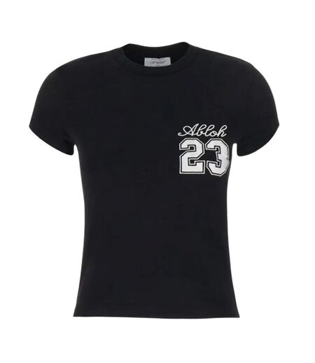 Womens/ladies Abloh Embroidered T-shirt Black White Off White