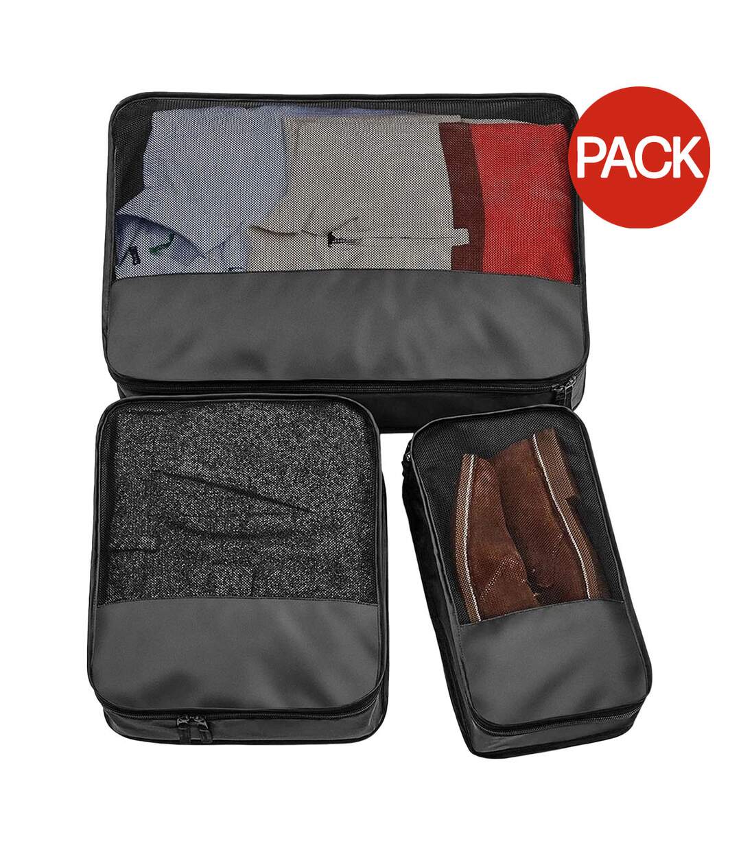 Lot De 3  Ensemble De Cubes De Rangement Pour Bagages Motif/style Maille Escape Noir Bagbase-1