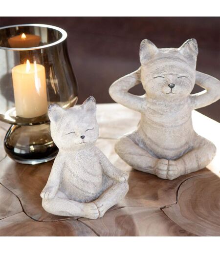 Lot de 2 Statuettes Chats Yoga 20cm Naturel