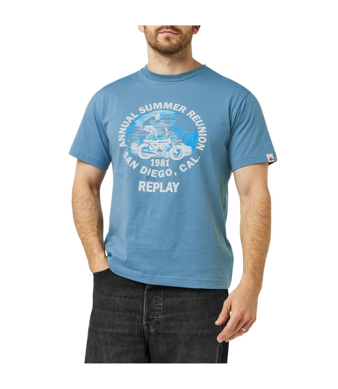 Mens Motorbike Cotton Regular T-shirt Blue Replay-4