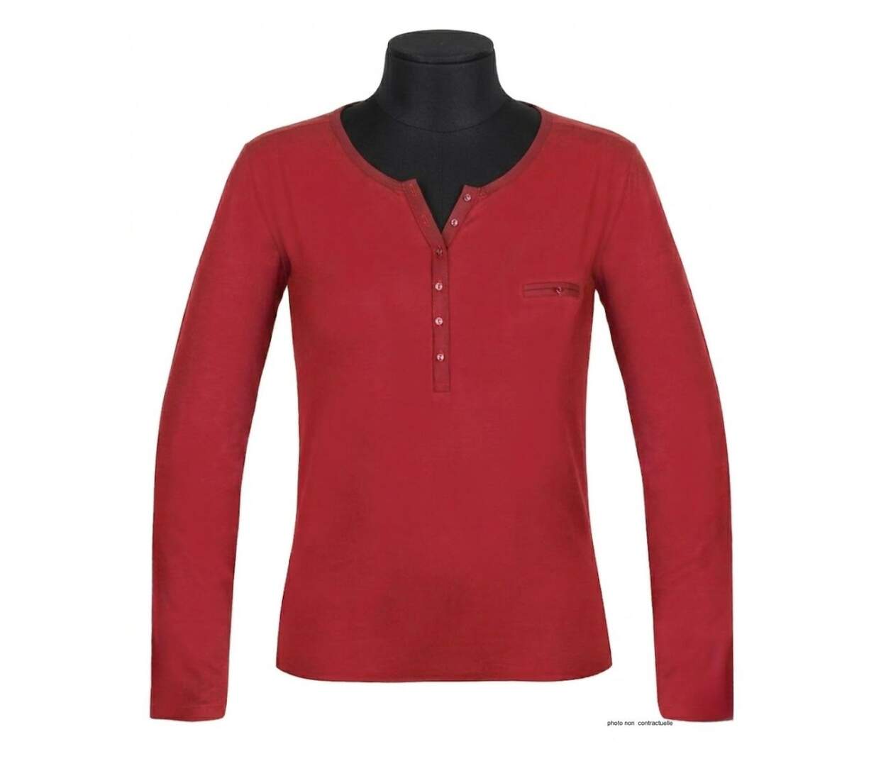 MAYFLOWER NOVICE3 – Tee-shirt manches longues rouge col tunisien satin pour un look dynamique et raffiné-3