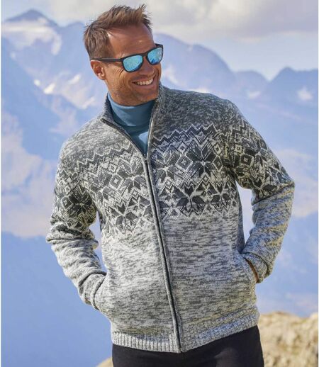 Men's Sherpa-Lined Knitted Jacket - Mottled Grey