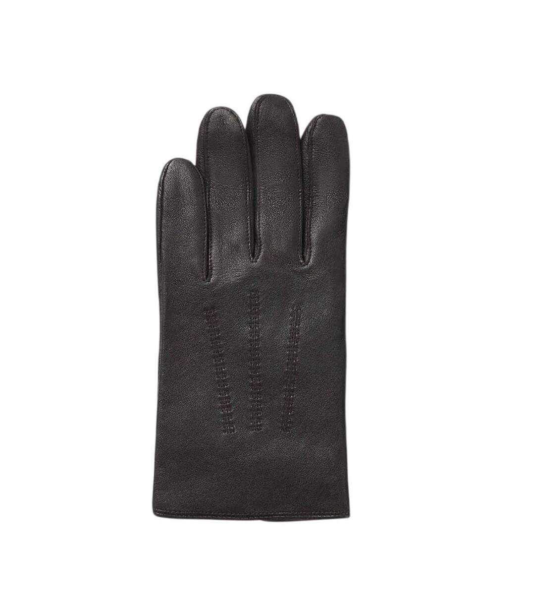 Mens Hainz Me Fleece Leather Gloves Medium Brown Boss-1