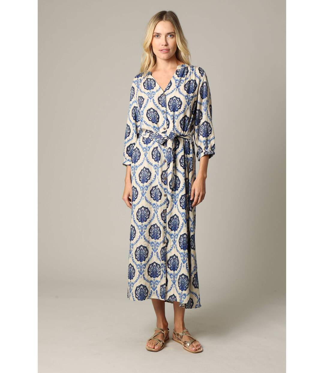 Robe longue en viscose avec incrustation fils lurex, à motifs JADY-2