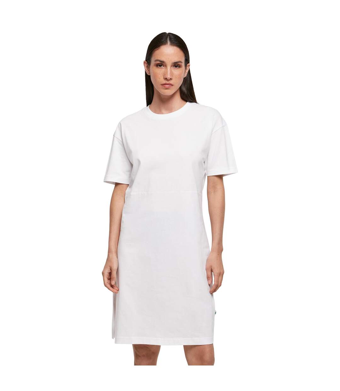 Womens/ladies Organic Robe T-shirt Surdimensionnée À Ourlet Fendu Blanc Build Your Brand-4
