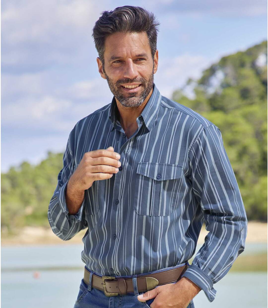 Men's Blue Striped Poplin Shirt Atlas For Men