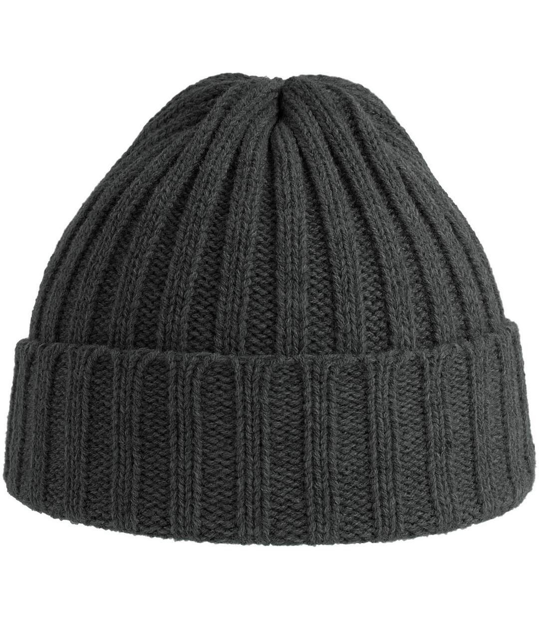 Unisex adult shore chunky recycled beanie dark grey melange Atlantis-2