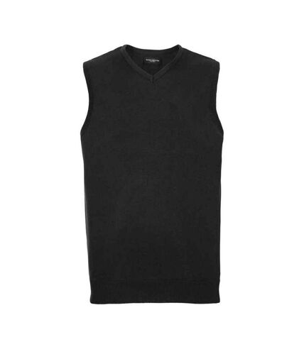 Mens knitted v neck sleeveless sweatshirt black Russell Collection