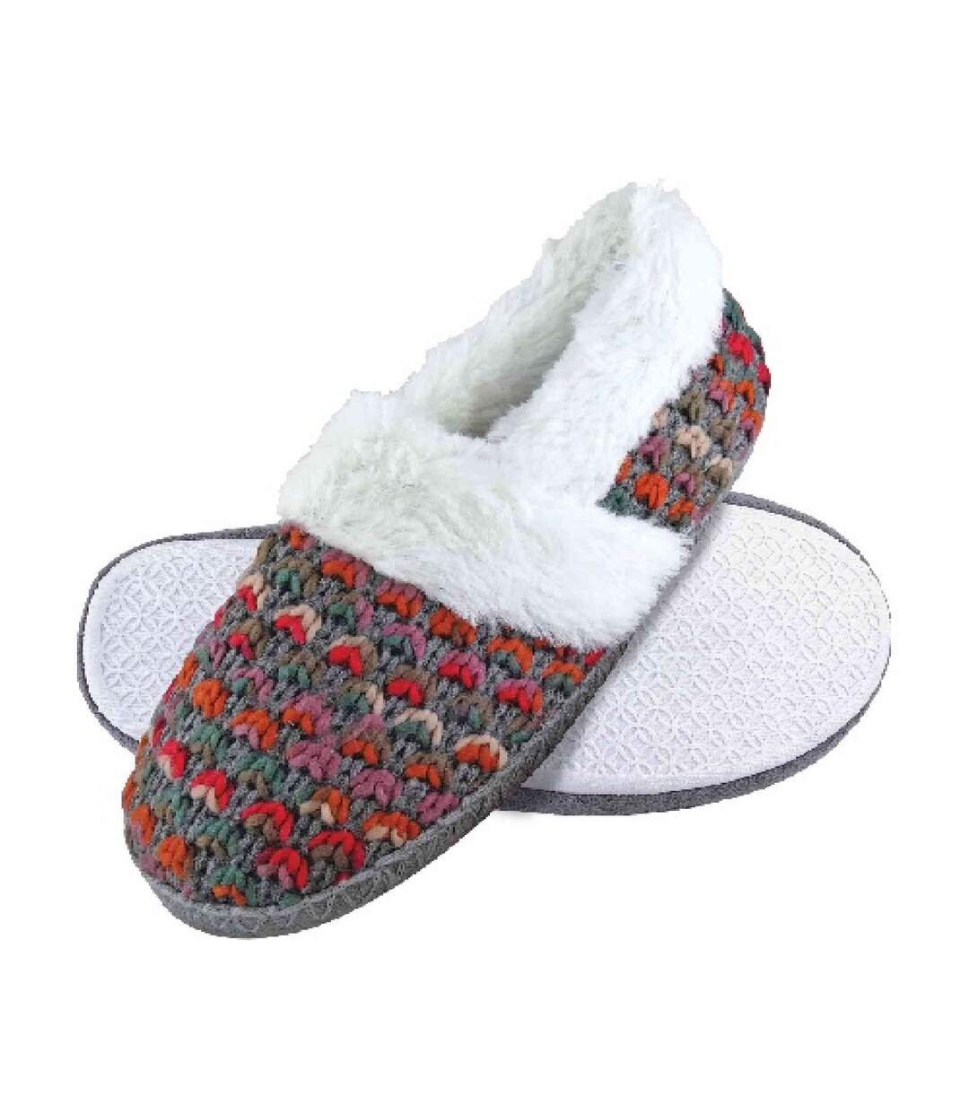 Pantoufles Femme Tricot Épais Fausse Fourrure-1