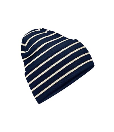 Unisex Adult Original Striped Deep Cuffed Beanie French Navy Soft White Beechfield