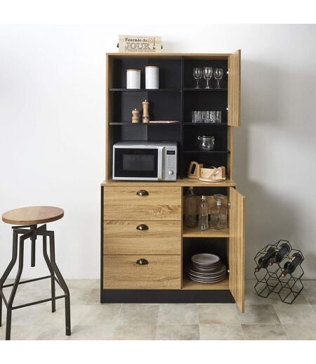 Buffet de cuisine - H.169cm - Effet Bois et Noir