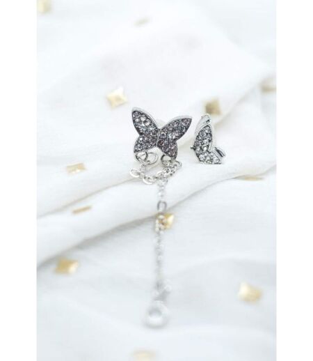 Long Butterfly Ear Cuffs Dangle Chain Tassel Silver Climber Chain Studs